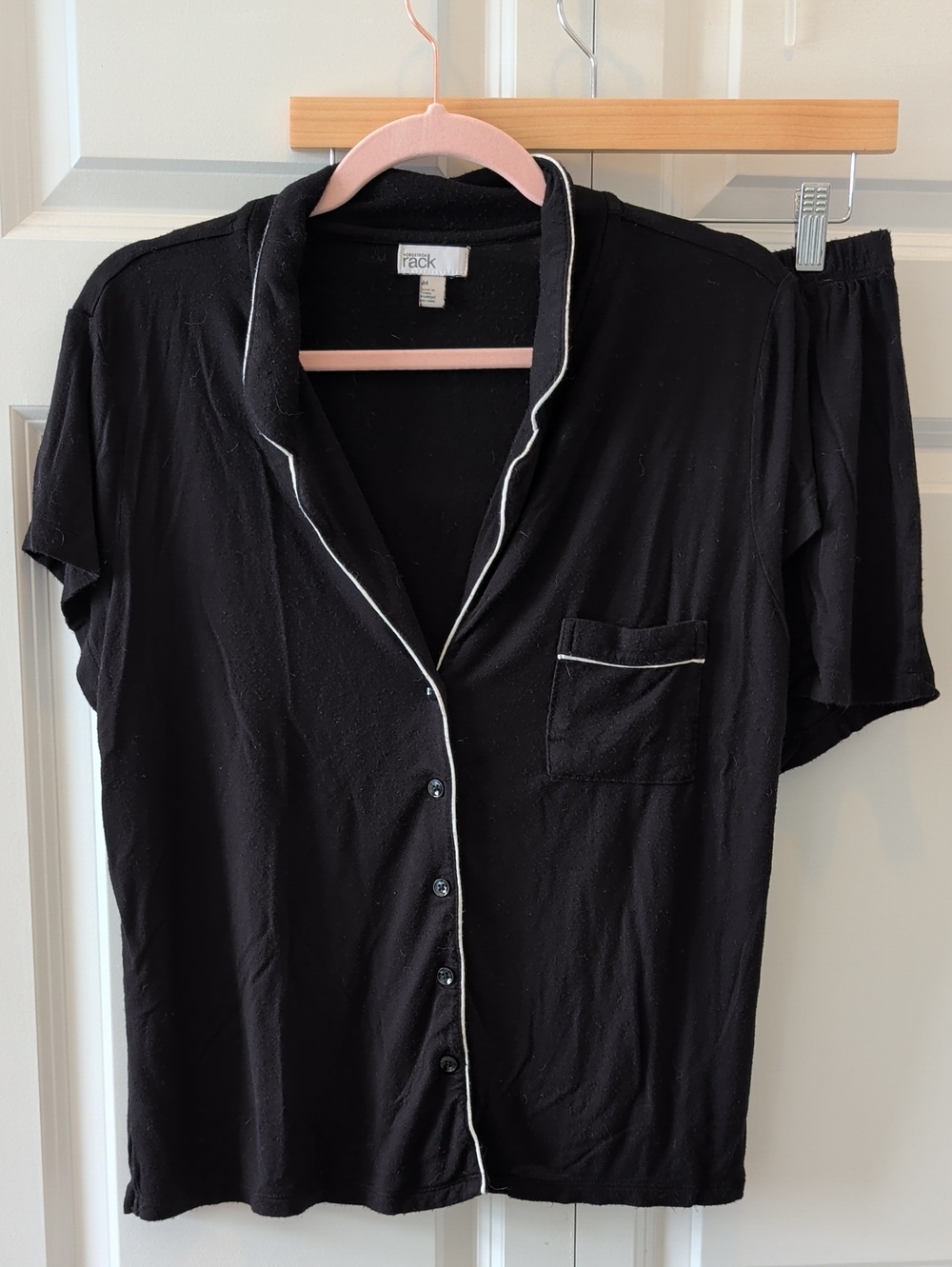 5 For $25 Black Short-Sleeve Pajama Top with White Piping